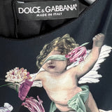 Dolce Gabbana Black Cherub and Rose Print Midi Dress IT 36 (UK 4)