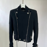 Balmain Black Bomber Shoulder Padded Jacket with Silver Button Detailing FR 36 (UK 8)