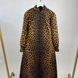 Gucci Brown High-Neck Long-Sleeve Leopard Print Brown Midi Dress Size IT 42 (UK 10)