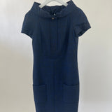 Chanel Navy Short Sleeve Midi Dress with CC buttons Detail Size FR 36 (UK 8)