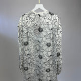 Loro Piana White and Black Floral Silk Shirt Size IT 40 (UK 8)