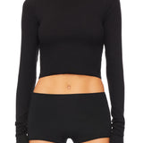 ETERNE - Butter Rib Cropped Fitted Turtleneck Top Black