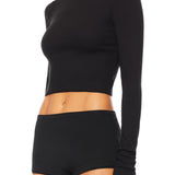 ETERNE - Butter Rib Cropped Fitted Turtleneck Top Black