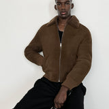 FRAME - Suede Shearling Bomber -- Dark Camel