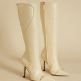 MANU ATELIER - Knee High Pointy Toe Boots Vanilla