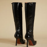 MANU ATELIER - Knee High Pointy Toe Boots Black High Gloss