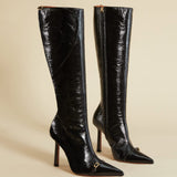 MANU ATELIER - Knee High Pointy Toe Boots Black High Gloss