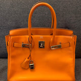 Hermès Orange Birkin 30 Bag in Swift Leather With Palladium Hardware